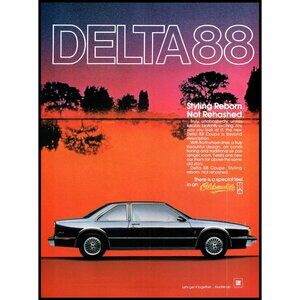 1986 Oldsmobile Delta 88 2 Door Coupe Vintage Print Ad 80s Man Cave Wall Art